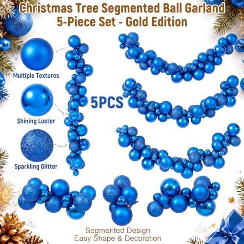 Silipull 5 Pcs 2.3 ft Large Christmas Ball Garland Ornaments, Blue