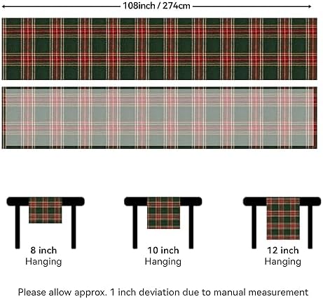 Softalker Christmas Checkered Tartan Table Runner, Green, 13 x 108 Inch
