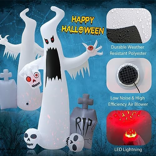 HOPOCO 12 FT Halloween Inflatables Outdoor Decorations Ghost with 3 Skulls