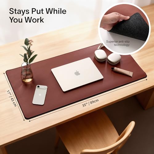 Nordik Felt and Leather Desk Mat - Dual Layer Emberwood Brown 35 x 17 in