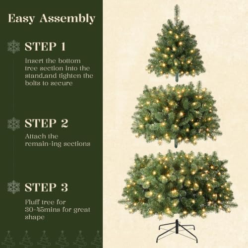 Alupssuc 6FT Prelit Christmas Tree, Warm White Lights, Hinged Branches