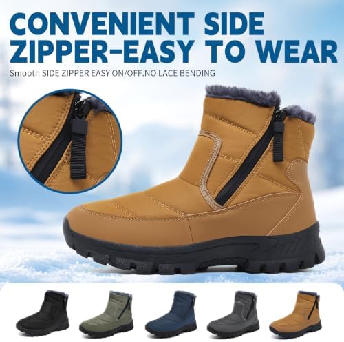 Men's Mid-Calf Winter Boots Zipper Snow Boots Mens Fur Lined Warm Boots