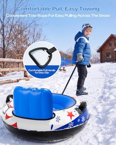 Inflatable Snow Tube with Canvas Cover & Backrest for Kids and Adults