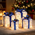 Set of 4 Christmas Lighted Gift Boxes, Light Up Blue Present Boxes