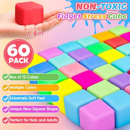 VISCOO 60 Pack Slow Rising Stress Cube, Stress Balls Fidget Squishy Toys
