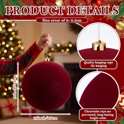 Threan 10 Inch Large Burgundy Velvet Christmas Ball Ornaments