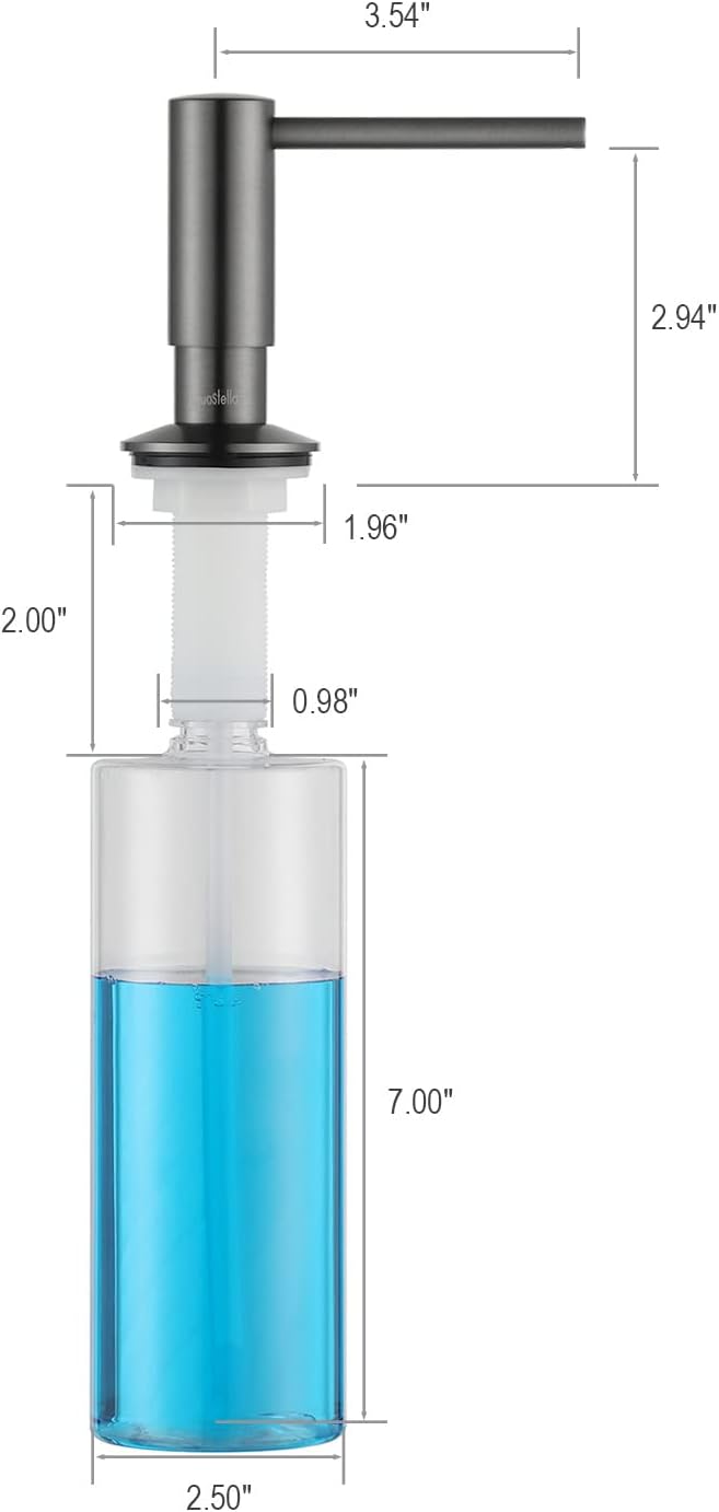 AguaStella ASF026GS Bulit in Dispenser Grey Stainless for Kitchen Sink with Soap Bottle Countertop Pump