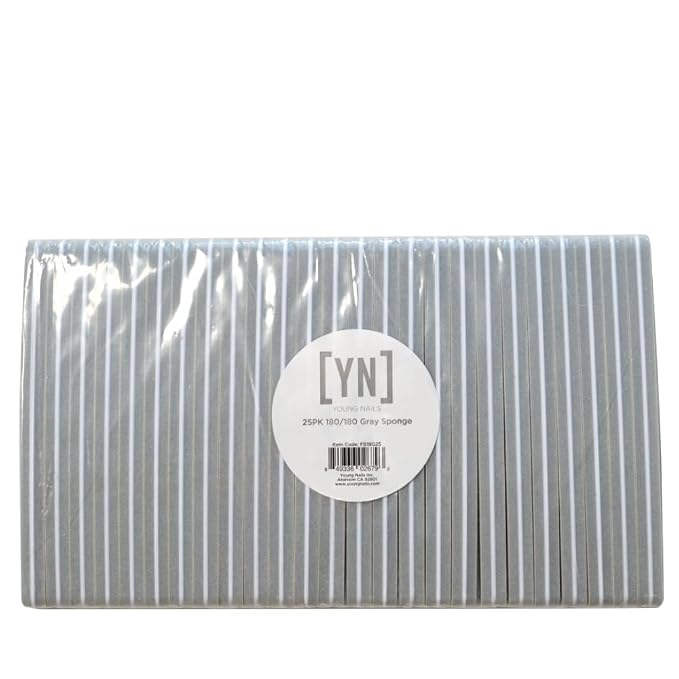 Young Nails Professional Nail File - 180/180 Grit Gray Sponge File, 25 Pack - Double Sided Ergonomic Emery Boards for Natural Acrylic Gel Nails, Perfect for Nail Techs or DIY Nails At Home