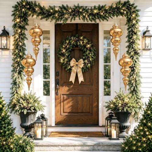 Soulchen 4 Pcs 12" Large Christmas Finial Drop Ornaments, Shiny, Gold