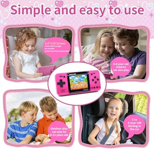 Handheld Game for Kids -Preloaded 220 Retro Video Games, Portable Gaming Player with Rechargeable Battery 3.0" LCD Screen, Mini Arcade Electronic Toy Gifts for Boys Girls (Pink)