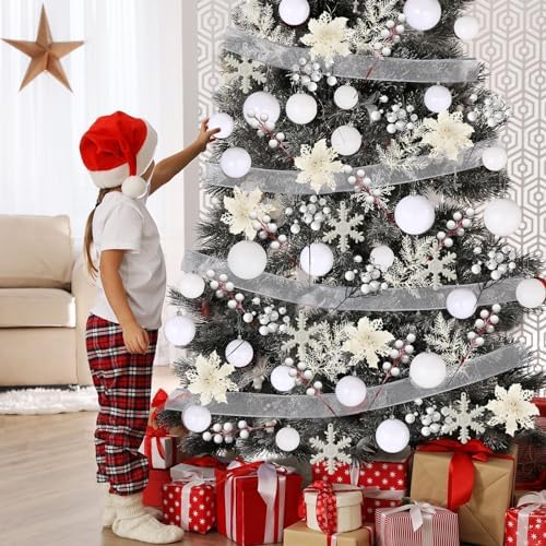 Sratte 94 Pcs Christmas Tree Ornaments Decoration Set, White