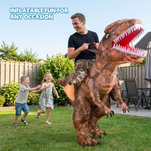 Blow Up Riding Dinosaur Costume for Adults, Inflatable Dino Suit with Fan for Party Fun