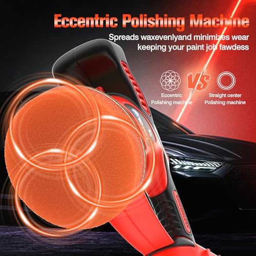 Cordless Car Buffer Polisher Kit（2X 2000mAh 12V Batteries&34 PCS Attachments）- Brushless Dual Action Random Orbital Polishing with 6-Speed 6000RPM for Auto Detailing, Waxing & Paint Correction