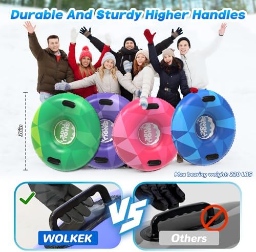 WOLKEK 3Pack Snow Tubes, Snow Sled for Kids and Adults, Cold-Resistant Inflatable Snow Tube, Thickened Heavy Duty Sleds for Winter with Handles, Snow Toys, Snow Sleds for Family Activities Outdoor Fun
