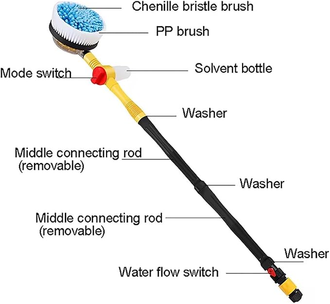 Car Wash Brush Car Cleaning Kit 360 Spin Car Mop Microfiber Car Cleaning Brush Detachable & Extendable Scrub Brush Garden Hose Spray Nozzle Spray Gun for Car Home Cleaning & Garden Use