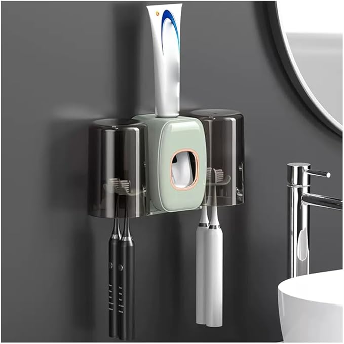 Toothbrush Rack Wall-Mounted Toothpaste Squeezer Wash Room Tooth Cup Tooth Cylinder Wash Cup Rack Bathroom Punch-Free Toothbrush Holder Bathroom Toothbrush Holder(B)