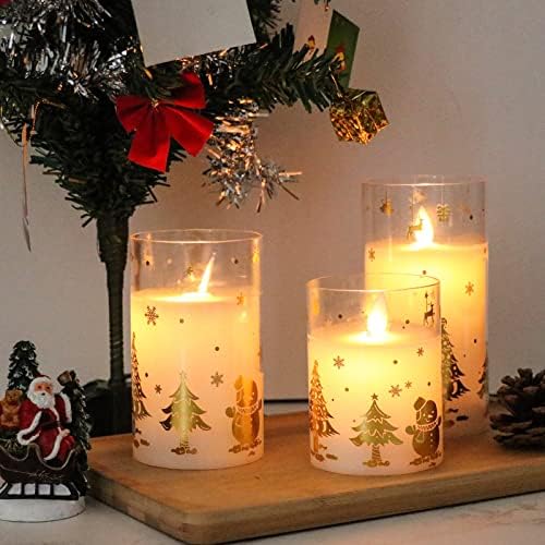 Gold Snowman Glass Flameless Candle Battery Operated Remote Timer