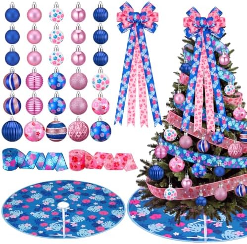 Sosation 34 Pcs Blue Pink Hawaiian Christmas Tree Decor Complete Set