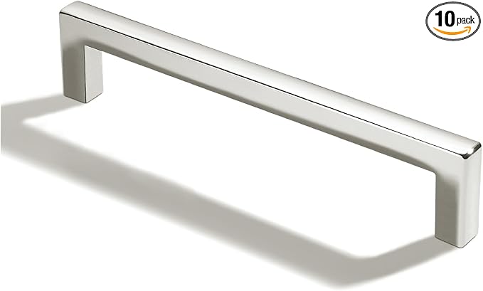 khtumeware 10 Pack 6 inch(152mm) Hole Center Polished Nickel Cabinet Pulls Solid Heavy-Duty Square Cabinet Handles Drawer Pulls Kitchen Cabinet Hardware Kitchen Handle