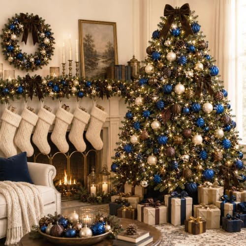 Lunmon 64 Pcs Vintage Christmas Ornament Royal Blue Bronze Champagne Gold