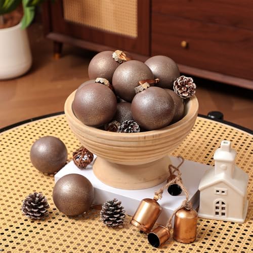 Yunlly 12 Pcs Neutral Christmas Ornament, Brown, 3.15''