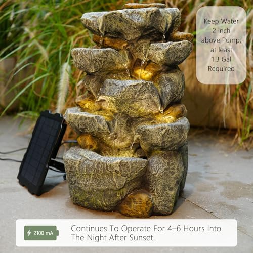 Solar Water Fountain Outdoor Cascading Design 5 Tier Feature Fountains