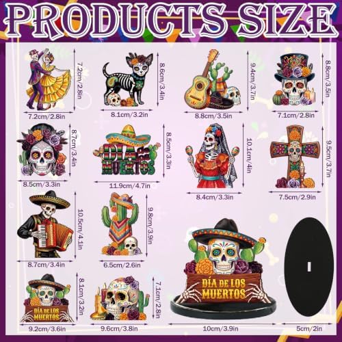 Leinuosen 12 Pcs Day of the Dead Table Decor Skull Wooden Tiered Tray Decor Dia De Muertos Centerpiece Guitar Cactus Sombreros Wooden Sign Day of the Dead Table Decorations for Home Kitchen