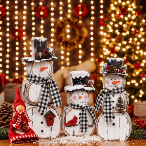 Barydat 3 Pcs Christmas Snowman Table Decoration Rustic Winter Indoor Decor