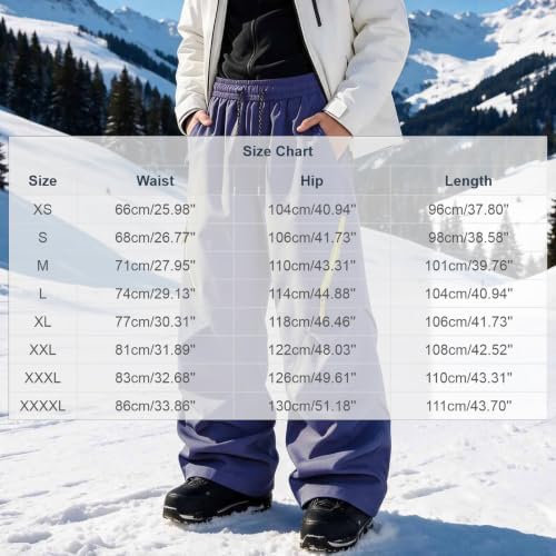 Xiaojmake Men's Baggy Snow Pants Zip Pocket Outdoor Winter Ski Trousers