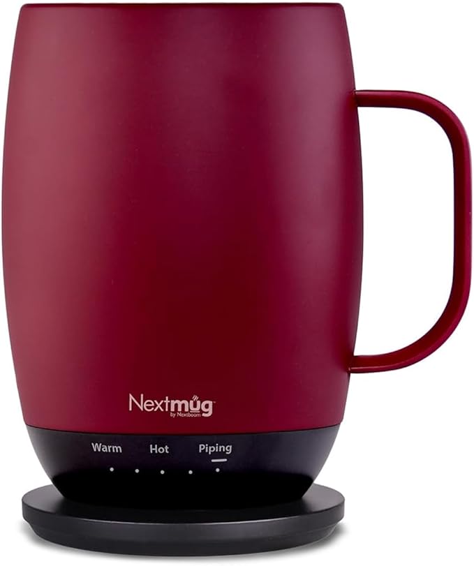 Nextmug Plus (Burgundy - 18 oz.) Temperature-Controlled, Self-Heating Mug – No App, Long-Lasting Battery for Work & Study, Great Gift for Coffee Lovers