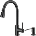 WEWE Kitchen Faucet with Pull Down Sprayer and Soap Dispenser, Oil Rubbed Bronze High Arc Single Handle Stainless Steel Sink Faucet, Suitable for Farmhouse, RV & Laundry