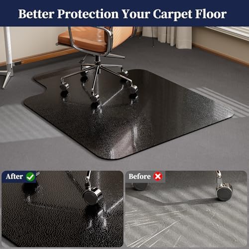 Desk Chair Mat for Low Pile Carpets, 36"x48" T-Shape，Black