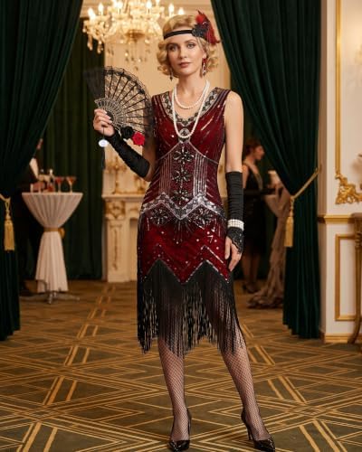 1920s Dresses for Women Flapper Dress Fringes Accessories Vintage Costume