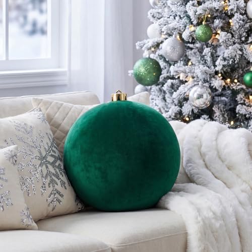Threan 10 Inch Large Emerald Green Velvet Christmas Ball Ornaments