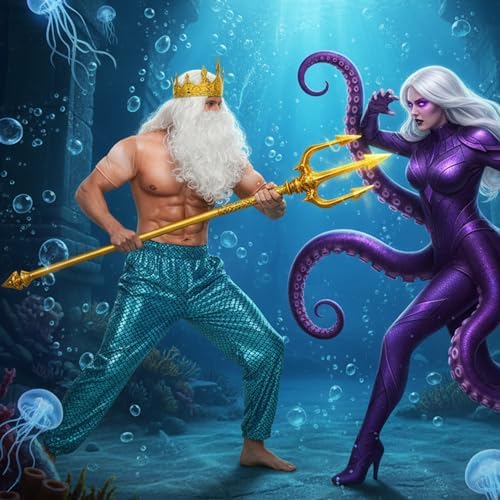 Cutecrop 4 Pcs Halloween Poseidon Merman Costume for Men