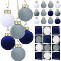 Gemscream 30 Pcs Velvet Christmas Balls, 3.15" Flocked Blue Ornaments, Blue