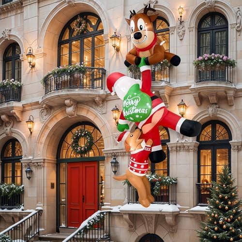 8FT Hanging Christmas Inflatables Outdoor Decorations Santa, Reindeer, Dog