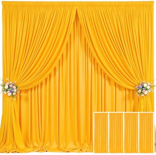 4 Panels Marigold Backdrop Curtain for Parties Wrinkle Free Photo Curtains Backdrop Drapes Fabric Decoration for Wedding Birthday Party Baby Shower 20ft(W) x 10ft(H)