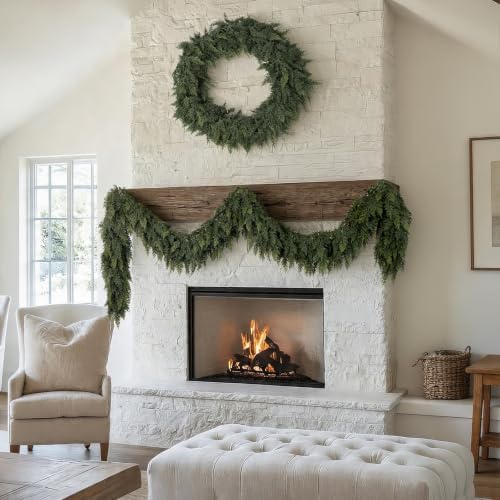 2PCS 9FT Christmas Cedar Garland, Real Touch Soft Greenery Xmas Decorations