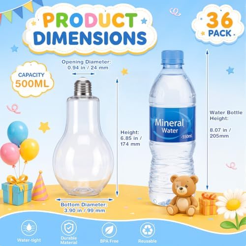 Tessco for you 36 Pcs 16.9 Oz/ 500 ml Plastic Light Bulb Jars Clear Plastic Candy Jars Bulb Vase Christmas Ornament Storage Container with Lid Fillable Ornament for Candy DIY Craft Hanging(Silver)