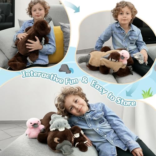 MorisMos Platypus Stuffed Animal, 22" Large Platypus Plush with 3 Babies