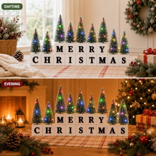 Christmas Table Decor with Multicolor Lighted Mini Trees and 3D Letters