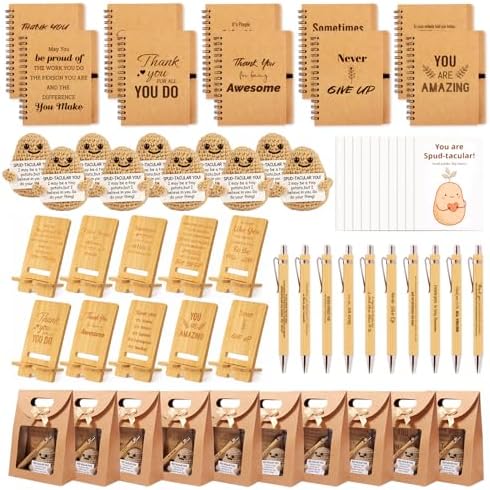 120 PCS/20 Sets Teacher Employee Appreciation Gifts Bulk – Thank You Gifts for Coworkers with Kraft Paper Gift Bags,Greeting Card,Inspirational Notebooks,Phone Stand,Team Gift for Staff, Nurse, Office