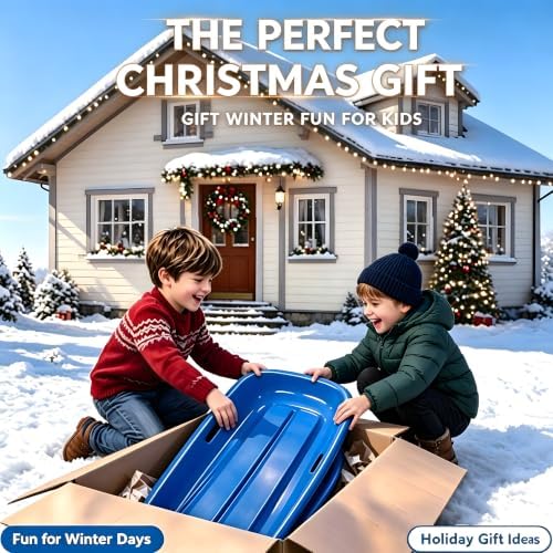 Toboggan Snow Sled for Adult and Kids-Durable Cold Resistant Flexible Design,with Pull Rope & Handles for Winter Outdoor Sports-35 Inch