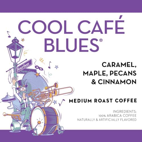 Barnie's Coffee Cool Café Blues Single Serve Coffee Pods with Caramel, Maple, Pecan and Cinnamon Rum Flavors, Medium Roast Arabica Coffee Beans Compatible with Keurig Brewers, 48 Count