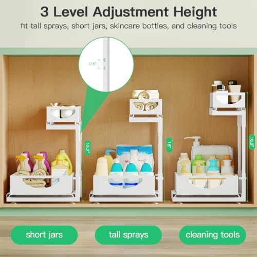 Under Sink Organizer, 2-Pack 2-Tier Pull Out Cabinet Organizers and Storage