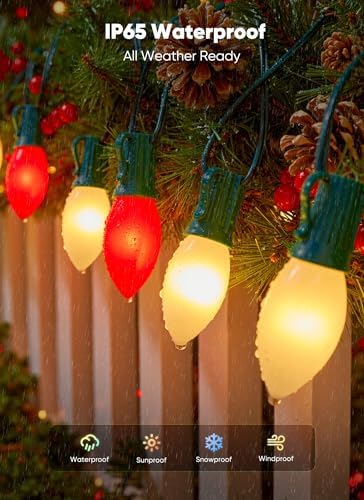 Minetom 100Ft Christmas Lights Outdoor, 100 LED Matte Bulbs, Red|Warm White