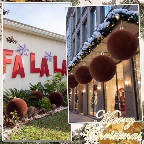 Threan 12 Inch Large Chololate Brown Christmas Ball Ornaments Giant Oversized Plastic Velvet Brown Christmas Ball Decoration Shatterproof UV Hanging Ornament for Xmas Tree Outdoor Indoor Hanging Decor
