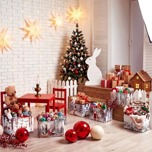 CHENGU 6 Pack Christmas Storage Bins Collapsible Rustic Christmas Baskets