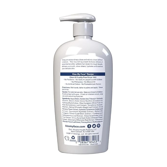 Kiss My Face Moisture Shave 11 Ounce Fragrance-Free 4-In-1 Pump, 11 Fl Oz (Pack of 3)